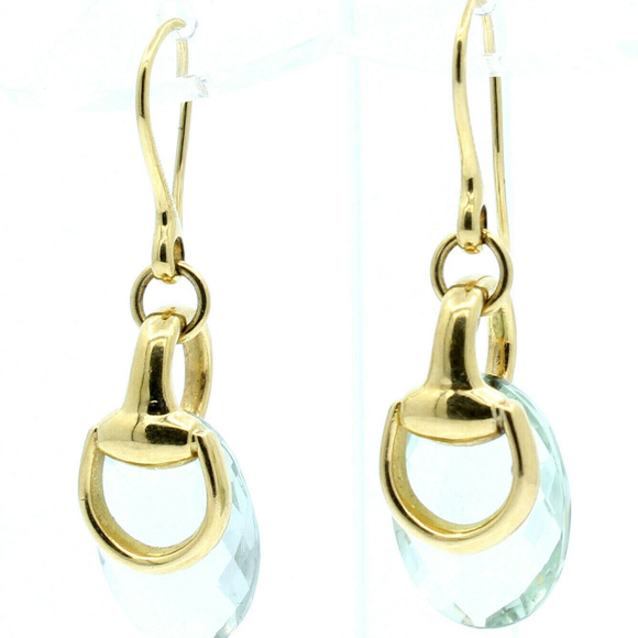 GUCCI 18K YELLOW GOLD PRASIOLITE HORSEBIT EARRINGS - Picture 1 of 5